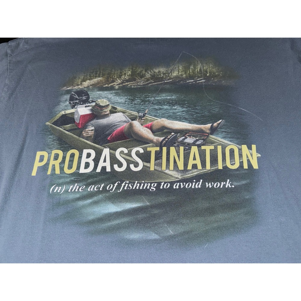 Bass Pro Shops Mens XL Blue Probasstination Fishing Graphic T-Shirt Cotton Tee